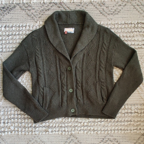 Anthropologie Pilcro Cable Knit Cardigan Sweater Shawl In Olive Green Sz Medium - Picture 3 of 6